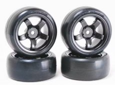 (D-MN28PG) Sweep D High-end compound Pre-glued M-Chassis Tires D-28deg | 4pcs | Black wheels