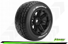 (LR-T3286B) Louise RC - ST-ROCKET - 1-8 Stadium Truck Tire Set - Mounted - Sport - Black 3.8 Bead Style Wheels - Hex 17mm