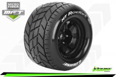 (LR-T3320BH) Louise RC - MFT - MT-ROCKET - 1-8 Monster Truck Tire Set - Mounted - Sport - Black 3.8 Bead Style Wheels - 1/2-Offset - Hex 17mm