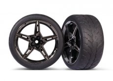 (TRX 9371) Tires and wheels, assembled, glued (split-spoke black chrome wheels, 1.9' Response tires) (extra wide, rear) (2)