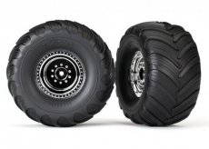 (TRX3663x) Tires & wheels, assembled, glued (chrome wheels)